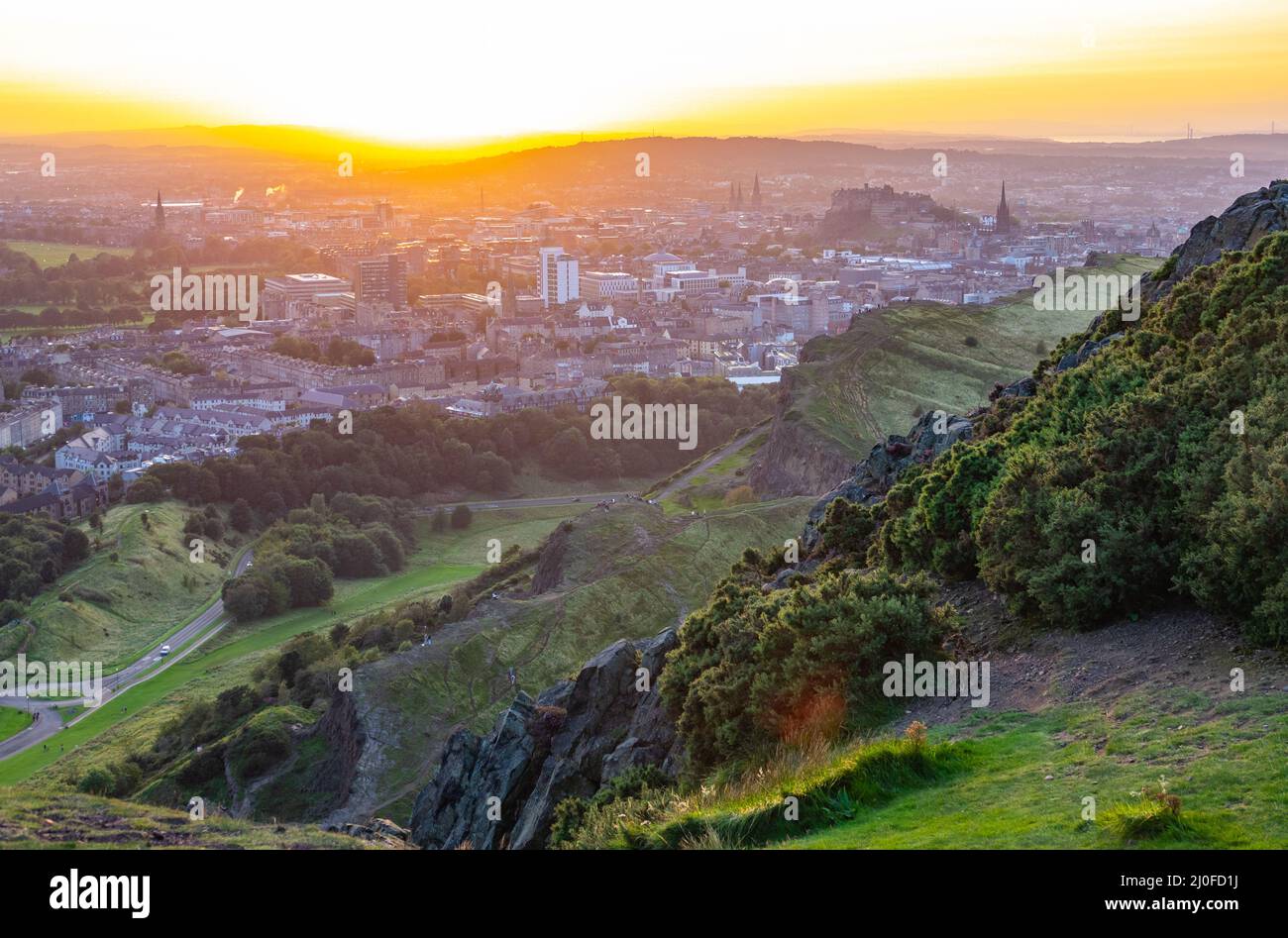 Edinburgh Cityscape au coucher du soleil Banque D'Images