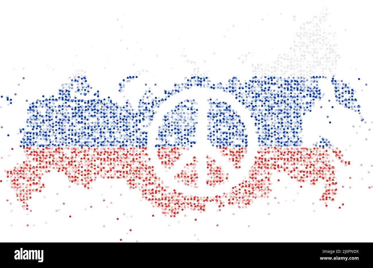 Résumé géométrique cercle point motif particule symbole de la paix forme avec drapeau national de Russie, technologie VR paix prier et Stop guerre concept design col Illustration de Vecteur
