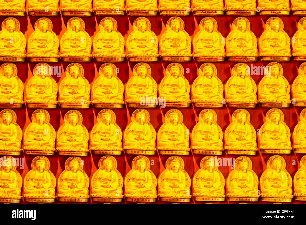 Belles rangées de statues de Bouddha d'or, série de Bouddha sur le wat Leng Nei Yi 2 à Nonthaburi, Thaïlande Banque D'Images