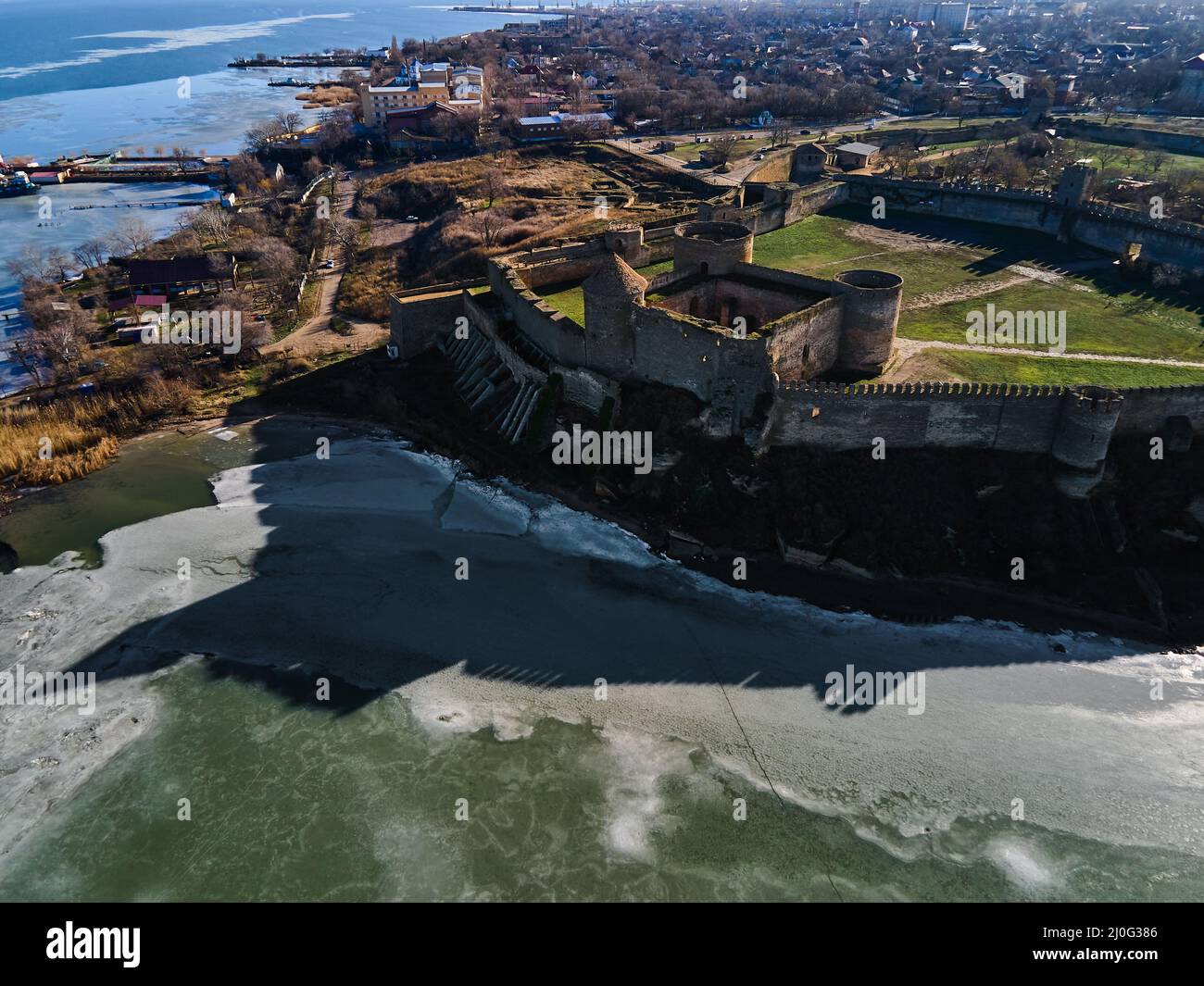 Vue aérienne de la forteresse Akkerman à Belgorod-Dniester, Ukraine en hiver, l'une des plus grandes forteresses d'Europe de l'est Banque D'Images