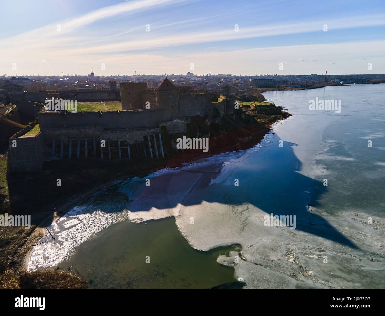 Vue aérienne de la forteresse Akkerman à Belgorod-Dniester, Ukraine en hiver, l'une des plus grandes forteresses d'Europe de l'est Banque D'Images