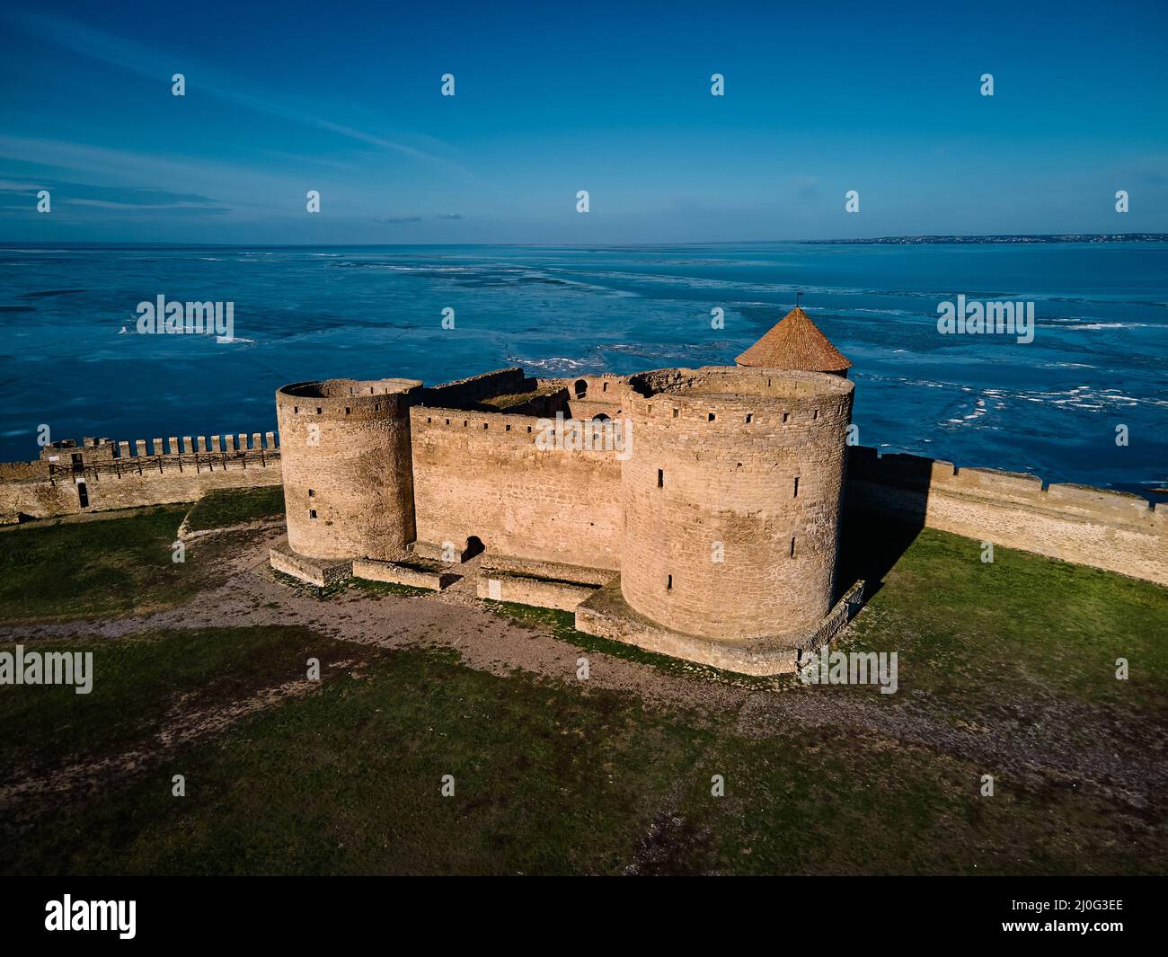 Vue aérienne de la forteresse Akkerman à Belgorod-Dniester, Ukraine en hiver, l'une des plus grandes forteresses d'Europe de l'est Banque D'Images