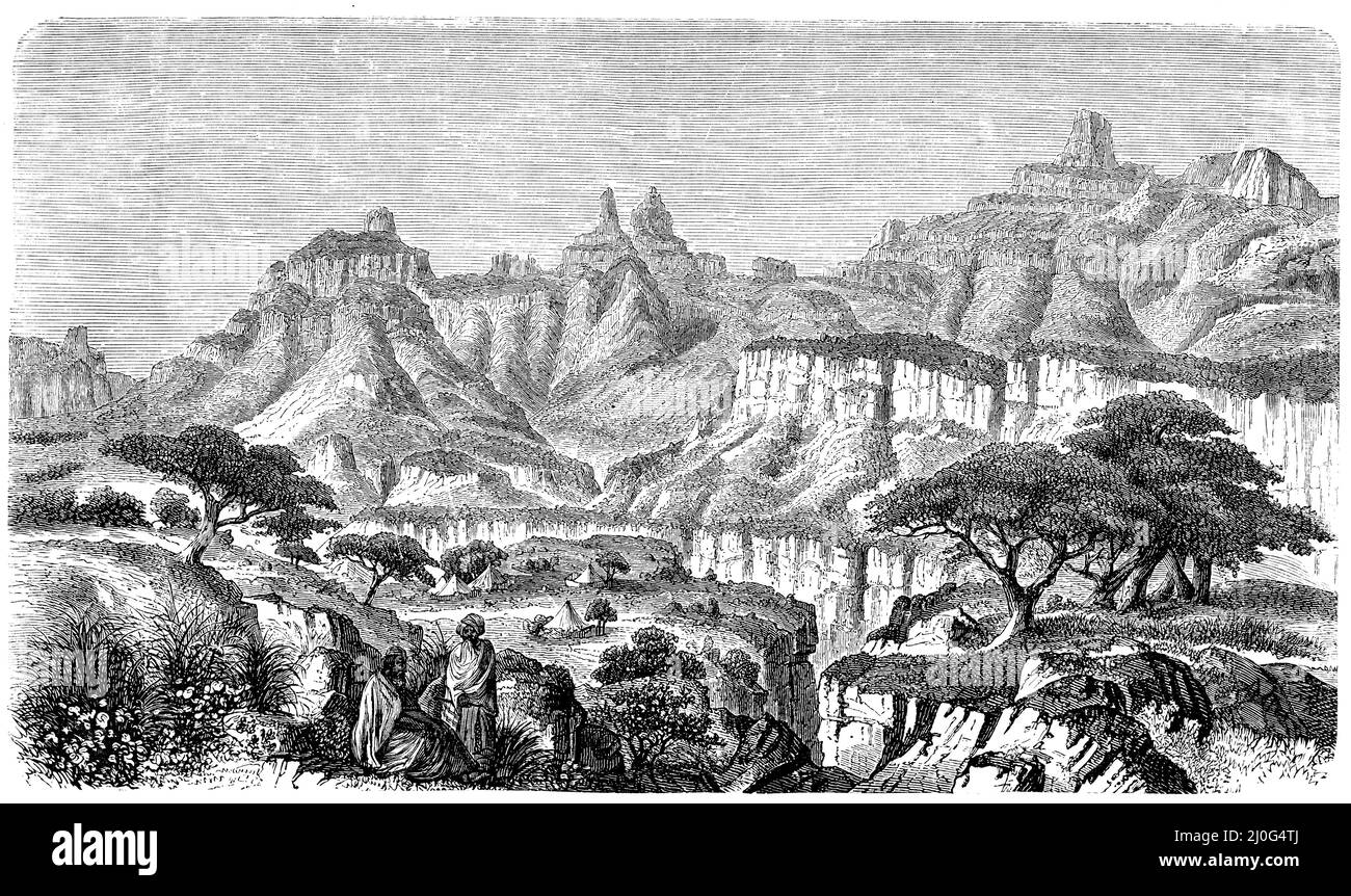Caractère des hautes montagnes Abyssiniennes, , (livre de géographie, 1885), Charakter des abessinischen Hochgebirges, Caractuère de la haute montagne abyssinienne Banque D'Images