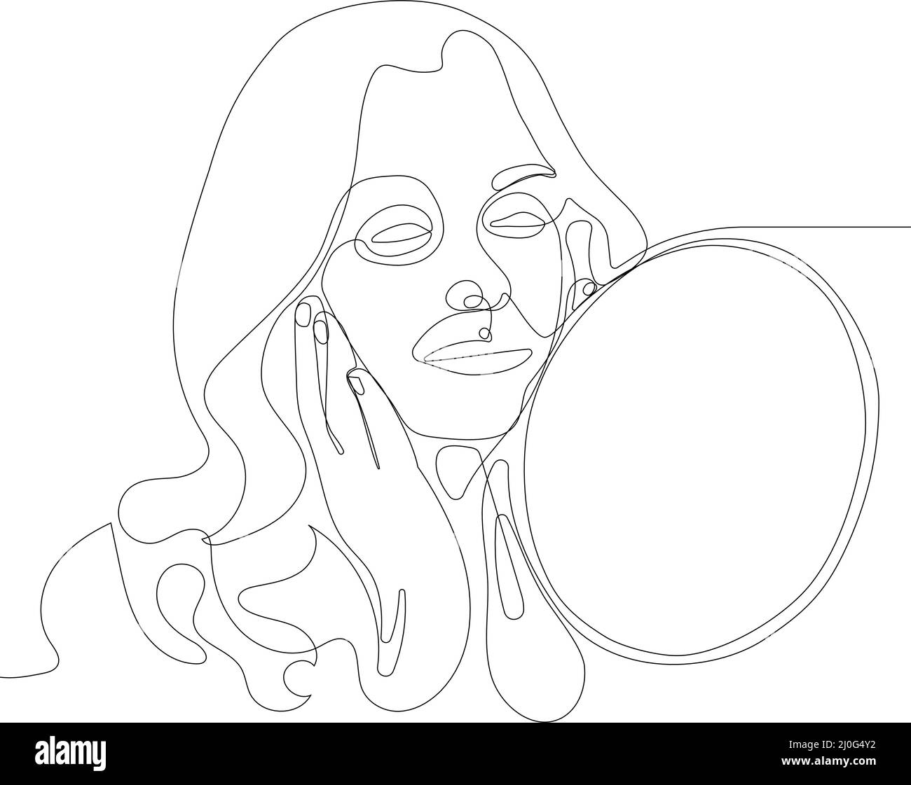 portrait femme d'âge moyen regardant le miroir touchant sa peau Illustration de Vecteur