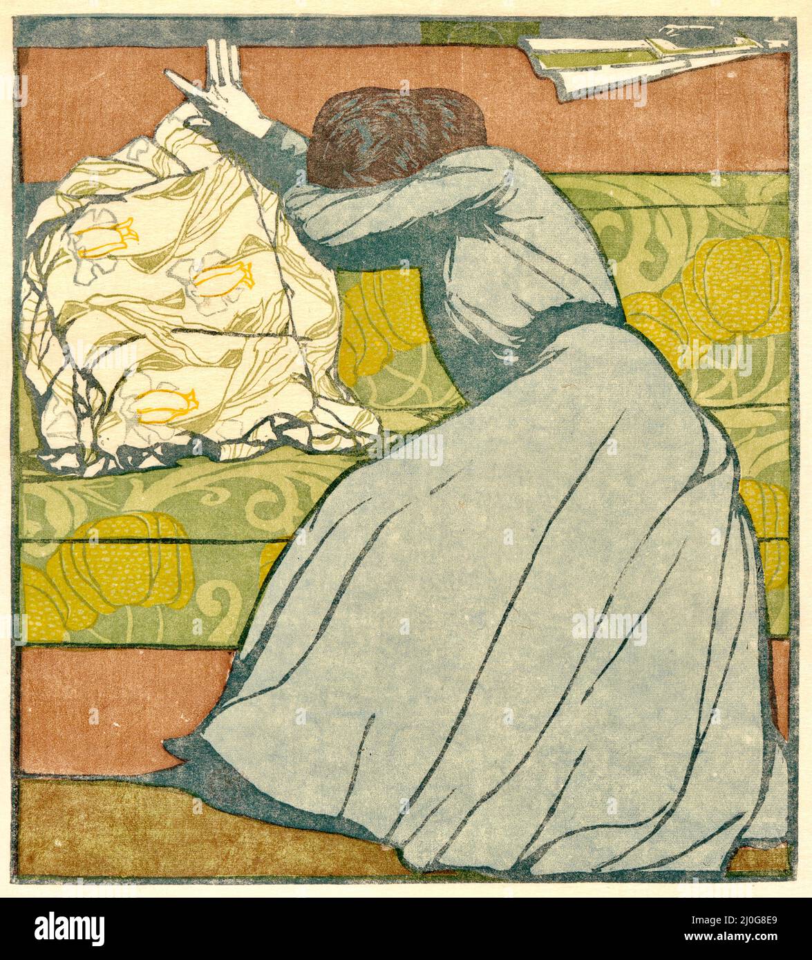Max Kurzweil - The Cushion - l'artiste épouse Martha penche vers l'avant contre un coussin avec son visage caché derrière les bras croisés - 1903 Banque D'Images