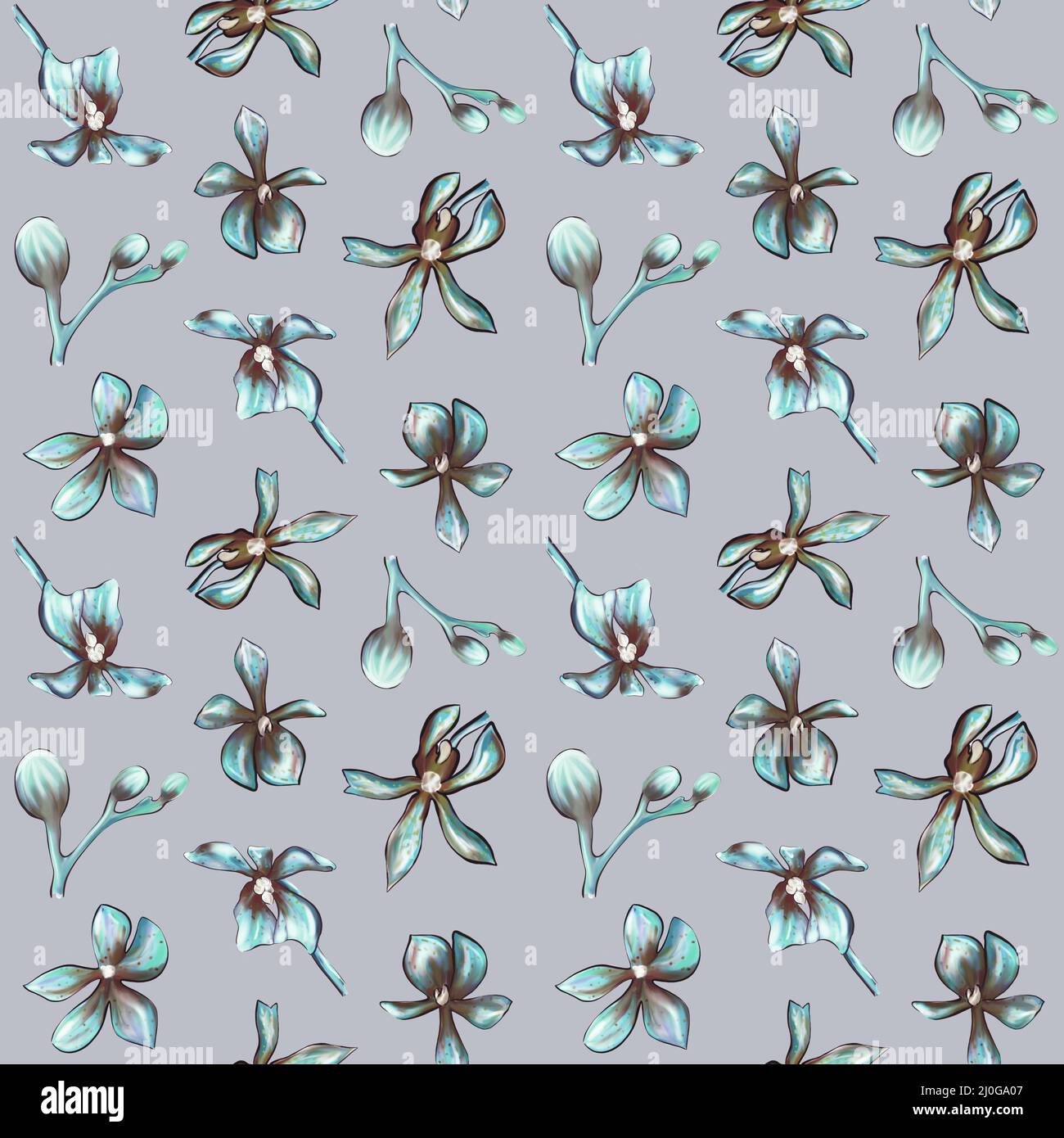 Motif orchidée bleu sans couture Banque D'Images