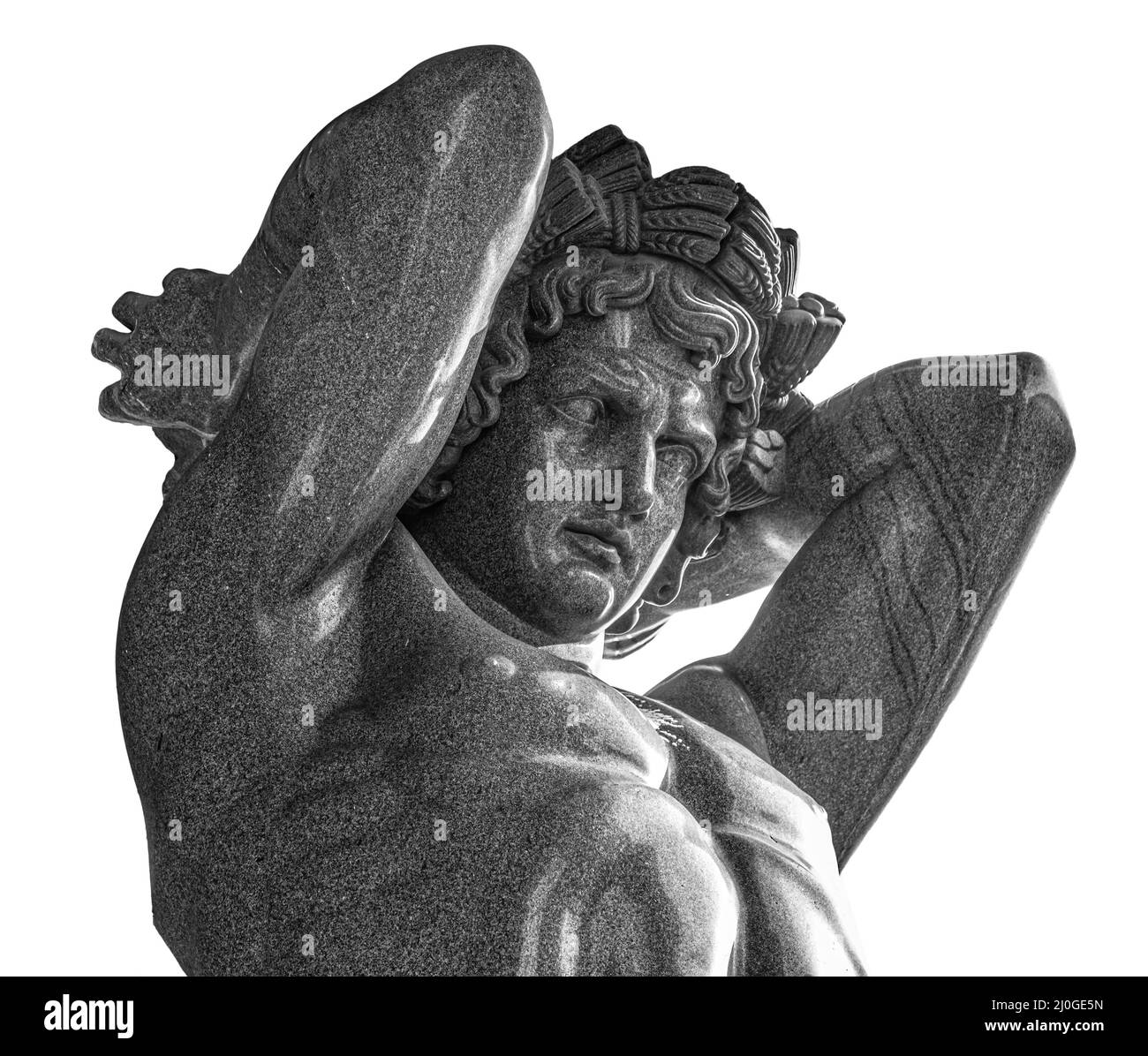 Atlant tient une voûte au-dessus de l'entrée. Isolé sur fond blanc Banque D'Images