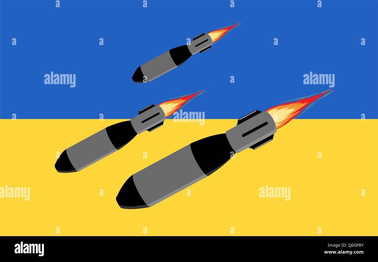 Des missiles russes frappent des villes ukrainiennes. Arrêter l'invasion russe, arrêter la guerre Illustration de Vecteur