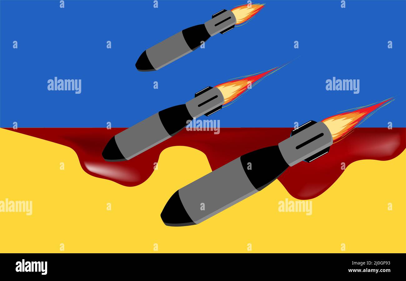 Des missiles russes frappent des villes ukrainiennes. Arrêter l'invasion russe, arrêter la guerre Illustration de Vecteur