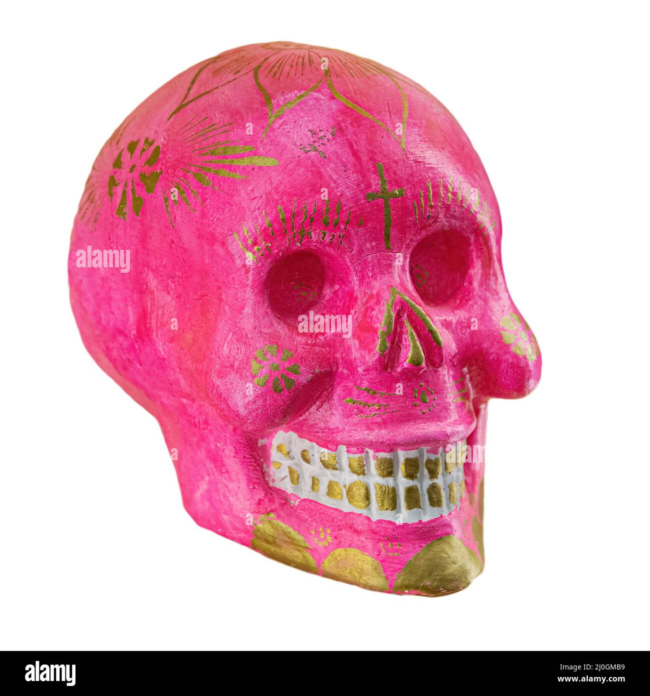 Crâne mexicain typique peint isolé sur fond blanc. Dia de los muertos. Créatif et minimal Day of the Dead or Hallowee Banque D'Images