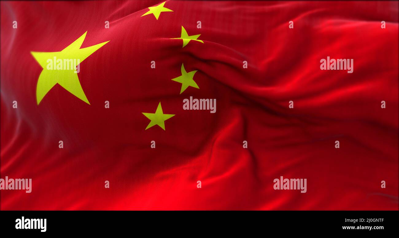 Vue rapprochée du drapeau national de la République populaire de Chine qui agite dans le vent Banque D'Images