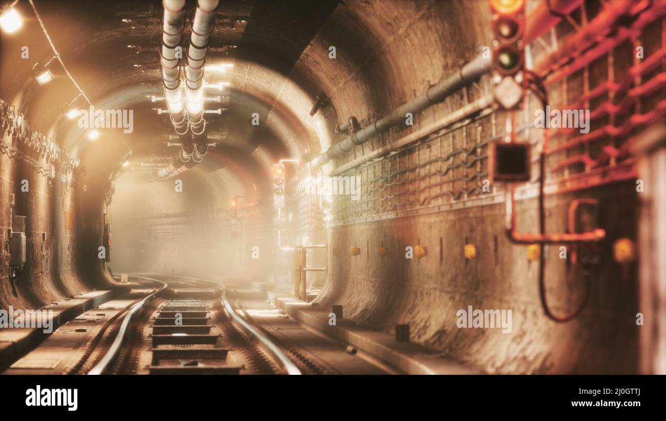 Vieux tunnel de métro abandonné sombre Banque D'Images