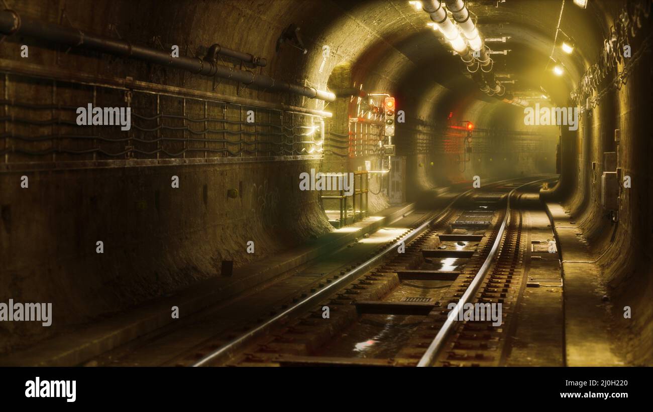 Vieux tunnel de métro abandonné sombre Banque D'Images