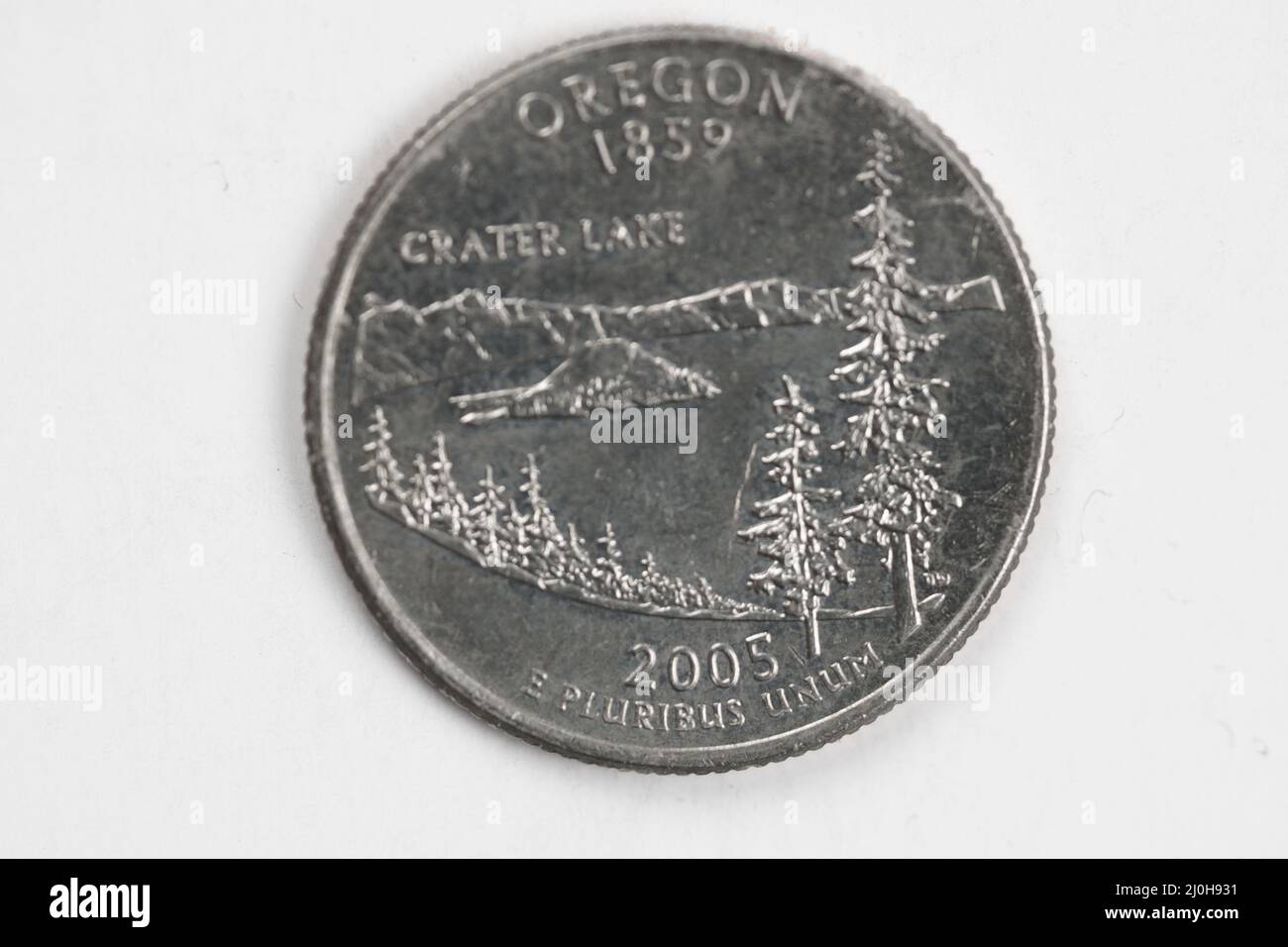 Une pièce d'un quart de dollar (25 cents) avec l'image de l'Oregon (État de Beaver), États-Unis. Banque D'Images