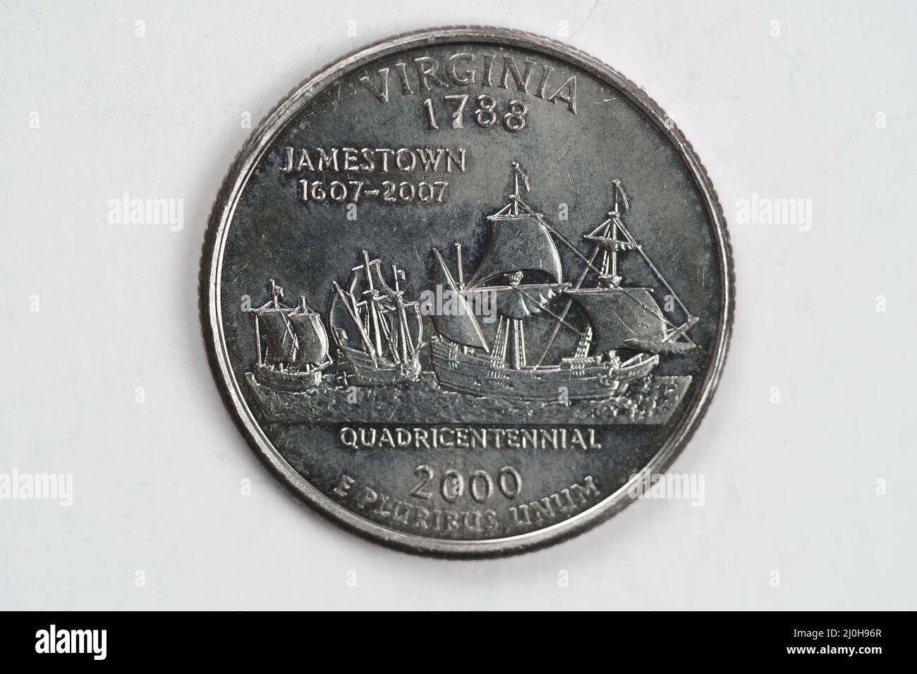 Une pièce d'un quart de dollar (25 cents) avec l'image de Virginia (l'État de l'ancien Dominion), États-Unis. Banque D'Images