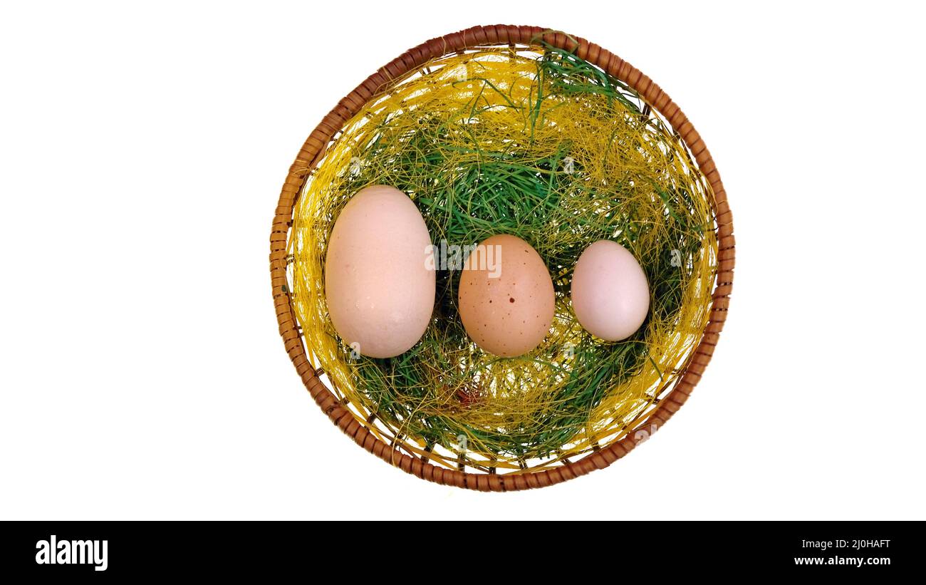 Énorme œuf de poulet dans le panier de pâques Banque D'Images