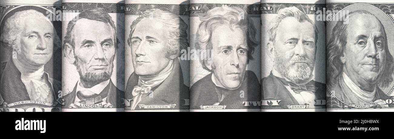 Portraits des présidents américains sur des billets en dollars Banque D'Images