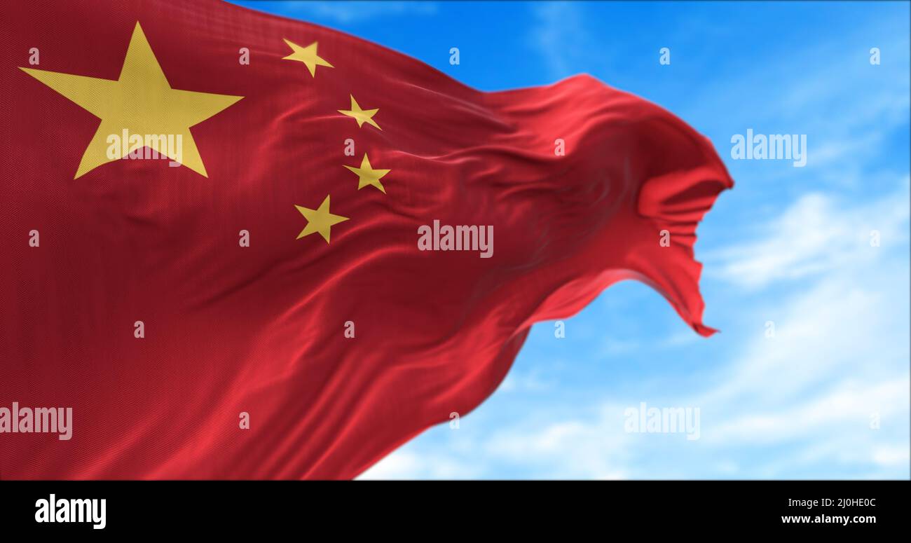 Le drapeau national de la Chine volant dans le vent Banque D'Images