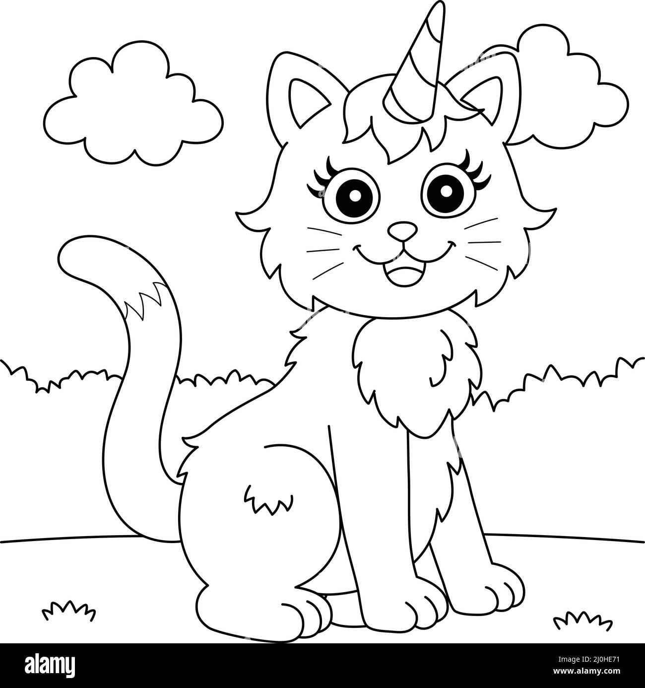 Page de coloriage pour chats licorne pour enfants Illustration de Vecteur