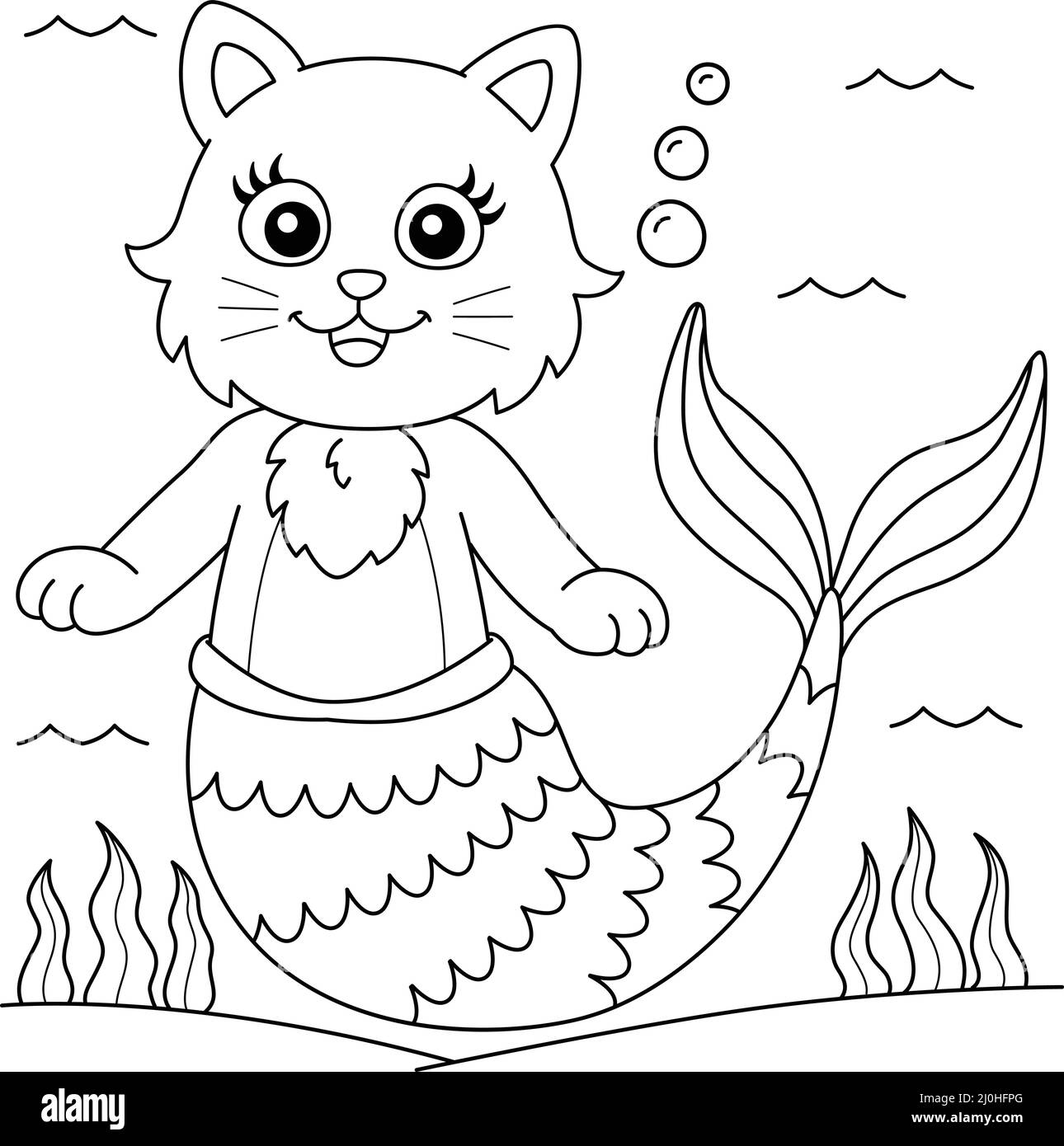 Page de coloriage de la sirène pour chats pour enfants Illustration de Vecteur