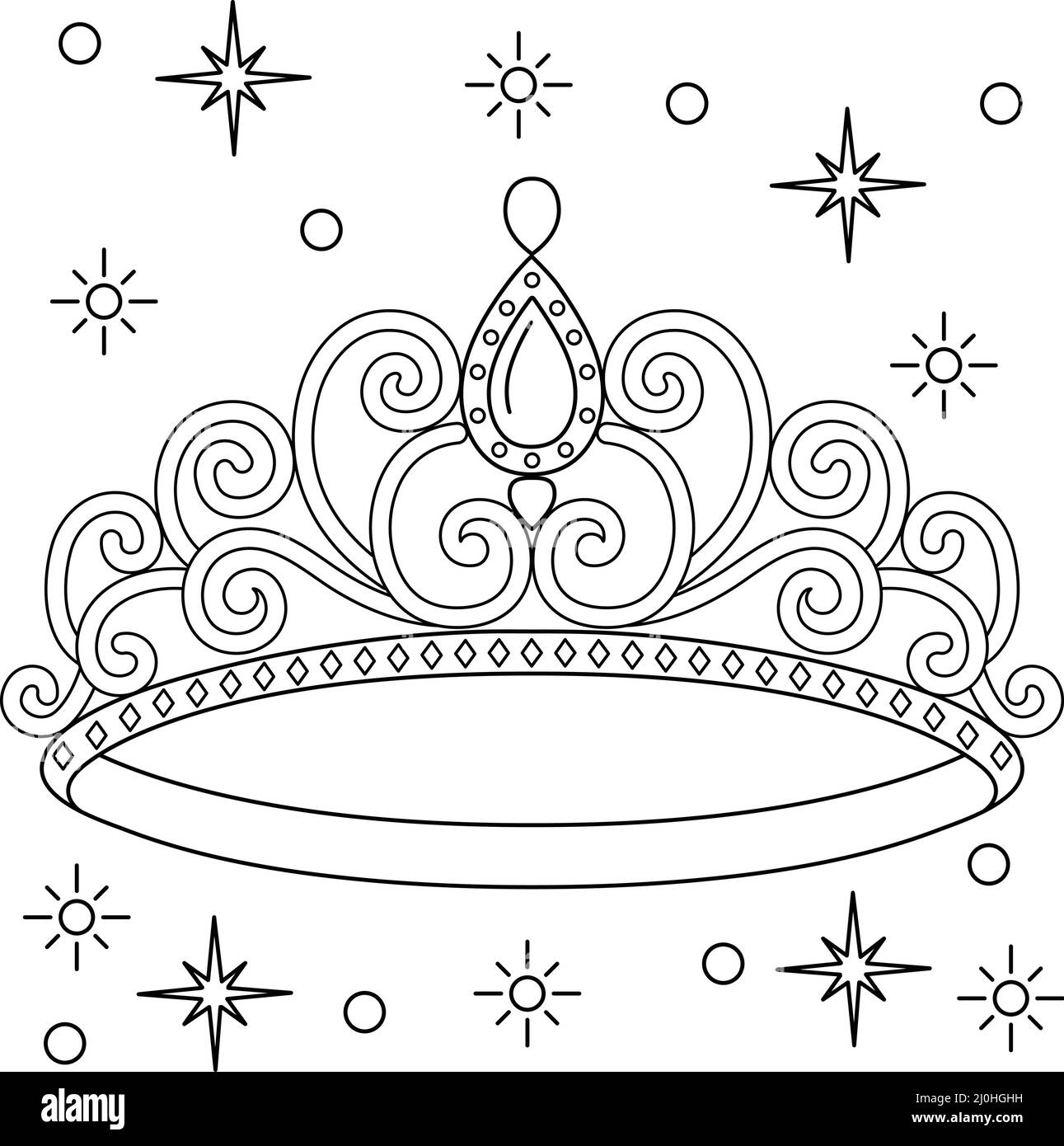 Page de coloriage Princess Crown pour enfants Illustration de Vecteur