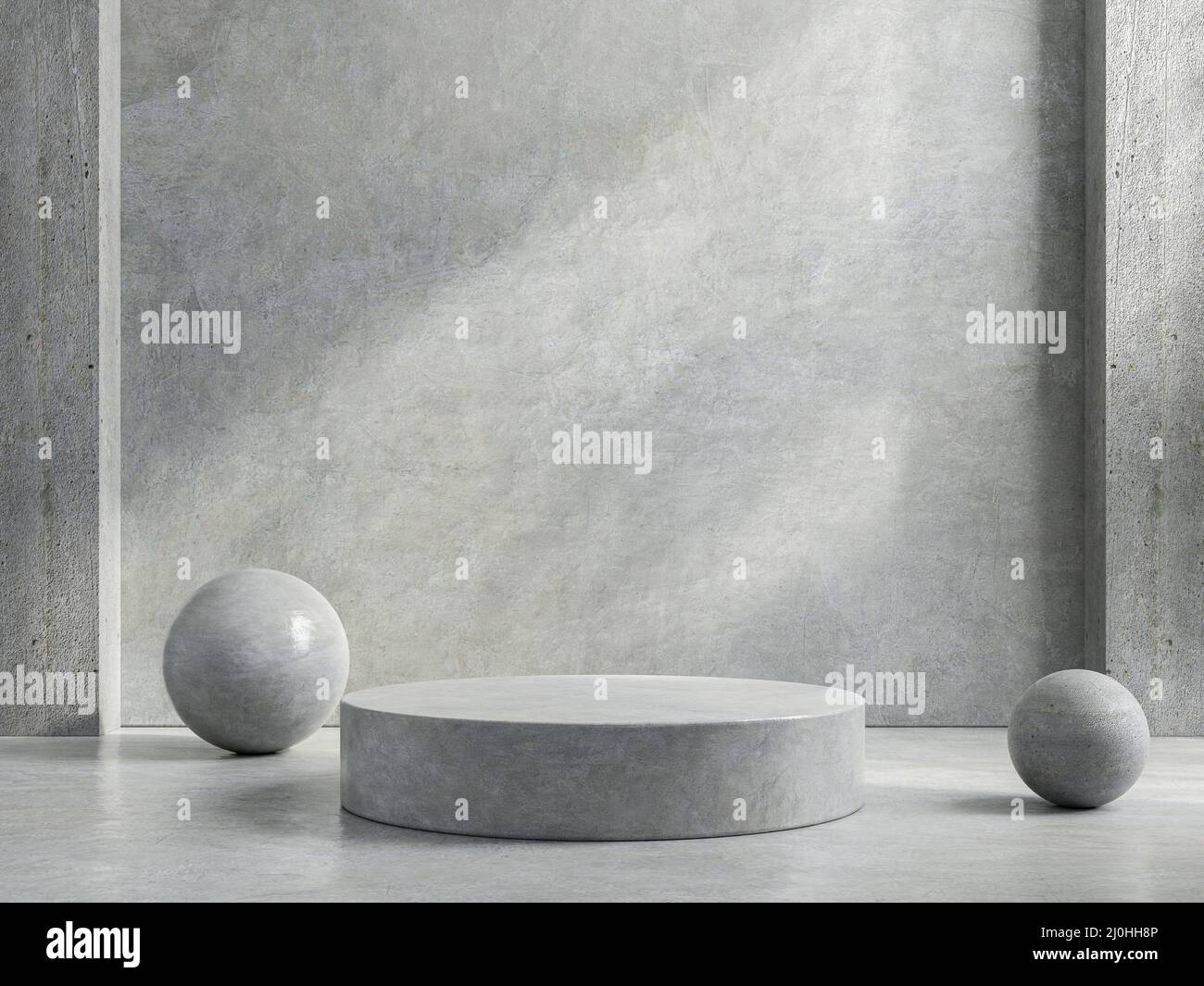 Affiche de podium de ciment pour la présentation de l'emballage sur le mur de béton.3D rendu Banque D'Images