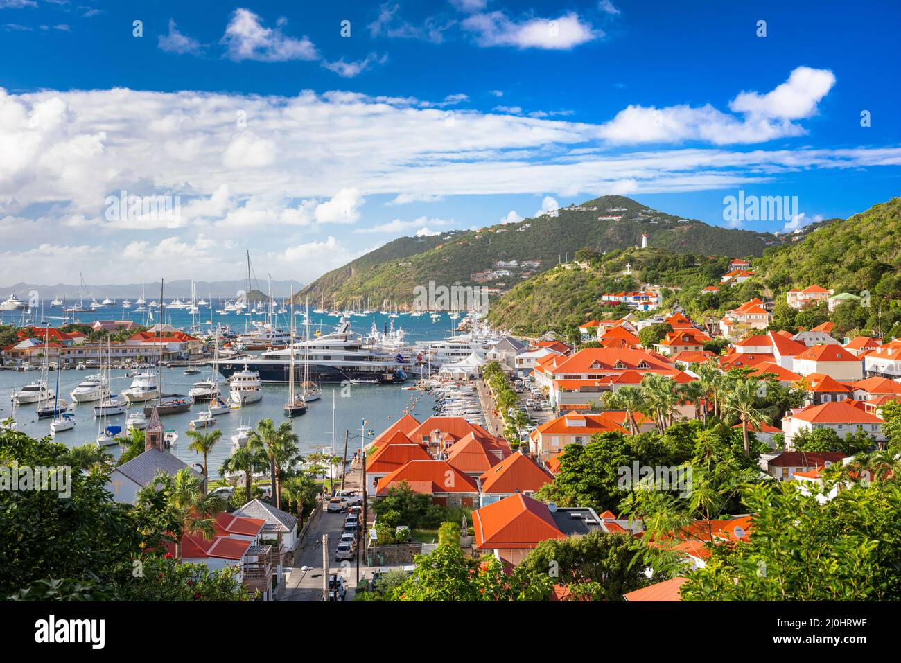 Gustavia, ville de Saint-Barths au port. Banque D'Images