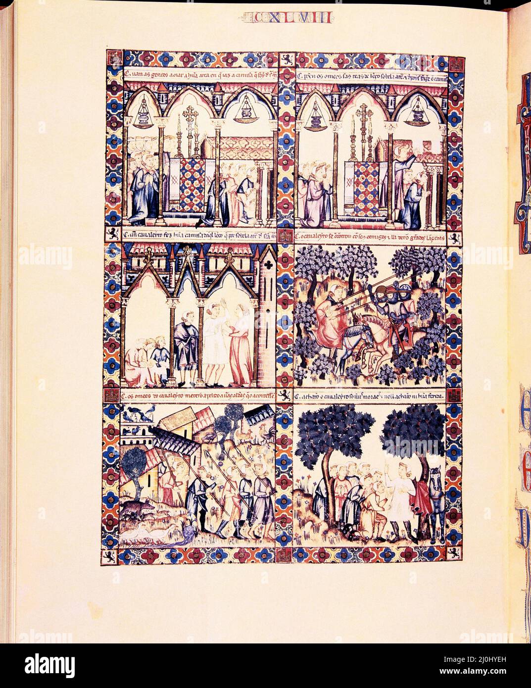 MTI1 - CANTIGA DE SANTA MARIA Nº148 - F204V - UN CABALLERO ESCAPA DE SUS ENEMIGOS GRACIAS A LA CAMISA DE LA VIRGEN - SIGLO XIII Auteur: Alfonso X de Castille. LIEU: MONASTERIO-BIBLIOTECA-COLECCION. SAN LORENZO DEL ESCORIAL. MADRID. ESPAGNE. VIRGEN DE CHARTRES. Banque D'Images