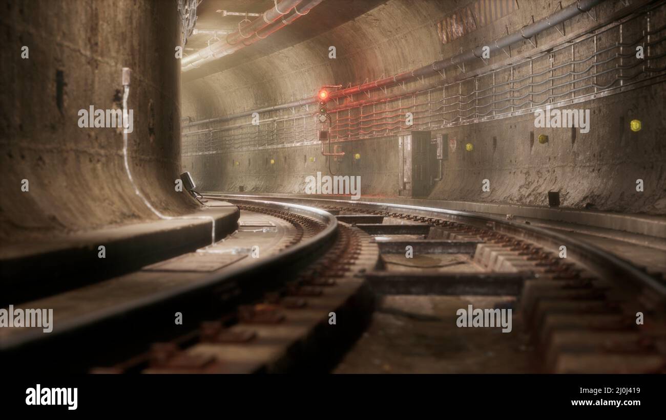 Vieux tunnel de métro abandonné sombre Banque D'Images