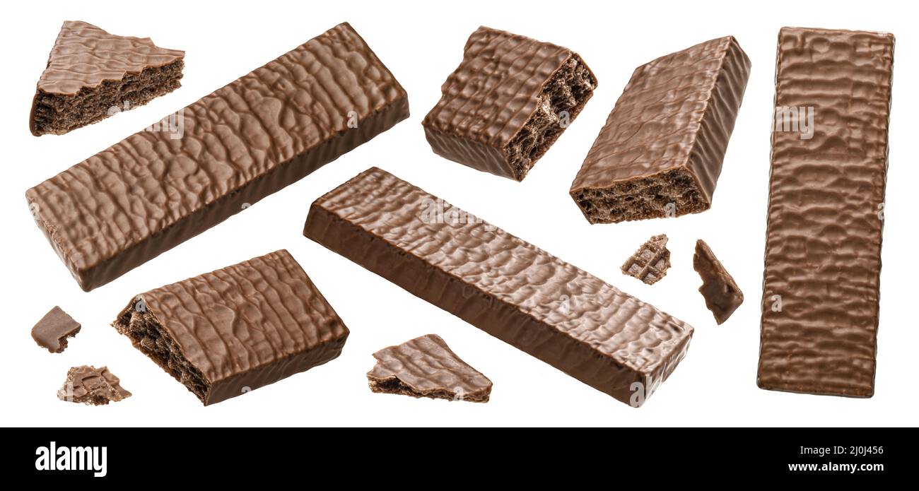 Barre de chocolat gaufré isolée sur fond blanc Banque D'Images