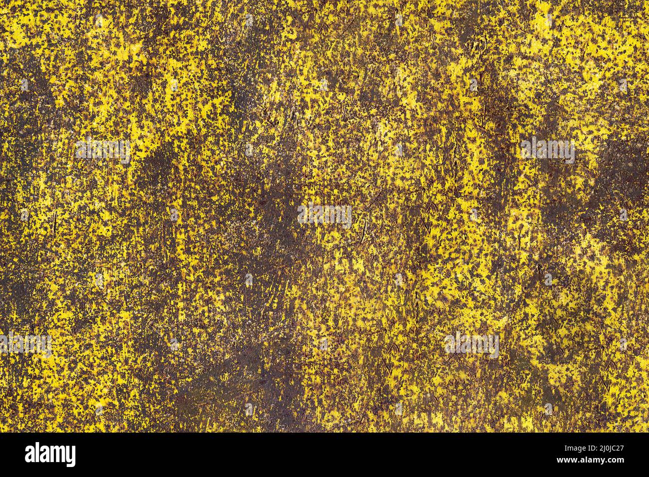 Arrière-plan abstrait marron avec des teintes rouges vert-jaune acide. Une tôle texturée rouillée avec des restes de peinture. Banque D'Images