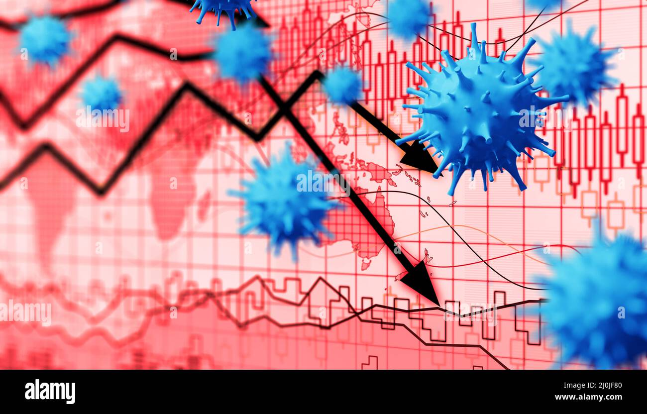 Crise Covid et l'effondrement des marchés, retombées économiques.illustration 3d Banque D'Images