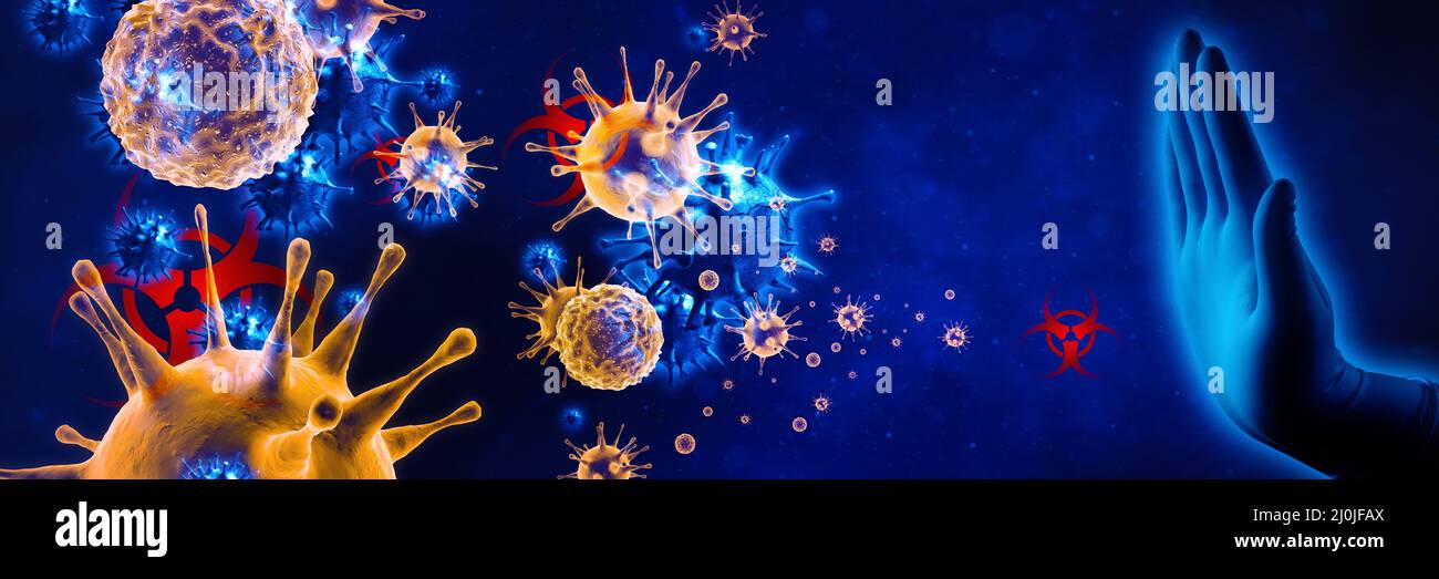 Arrêter le contexte du virus corona, concept de risque pandémique. 3D illustration Banque D'Images