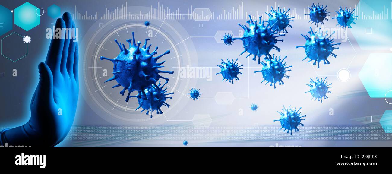 Arrêter le contexte du virus corona, concept de risque pandémique. 3D illustration Banque D'Images
