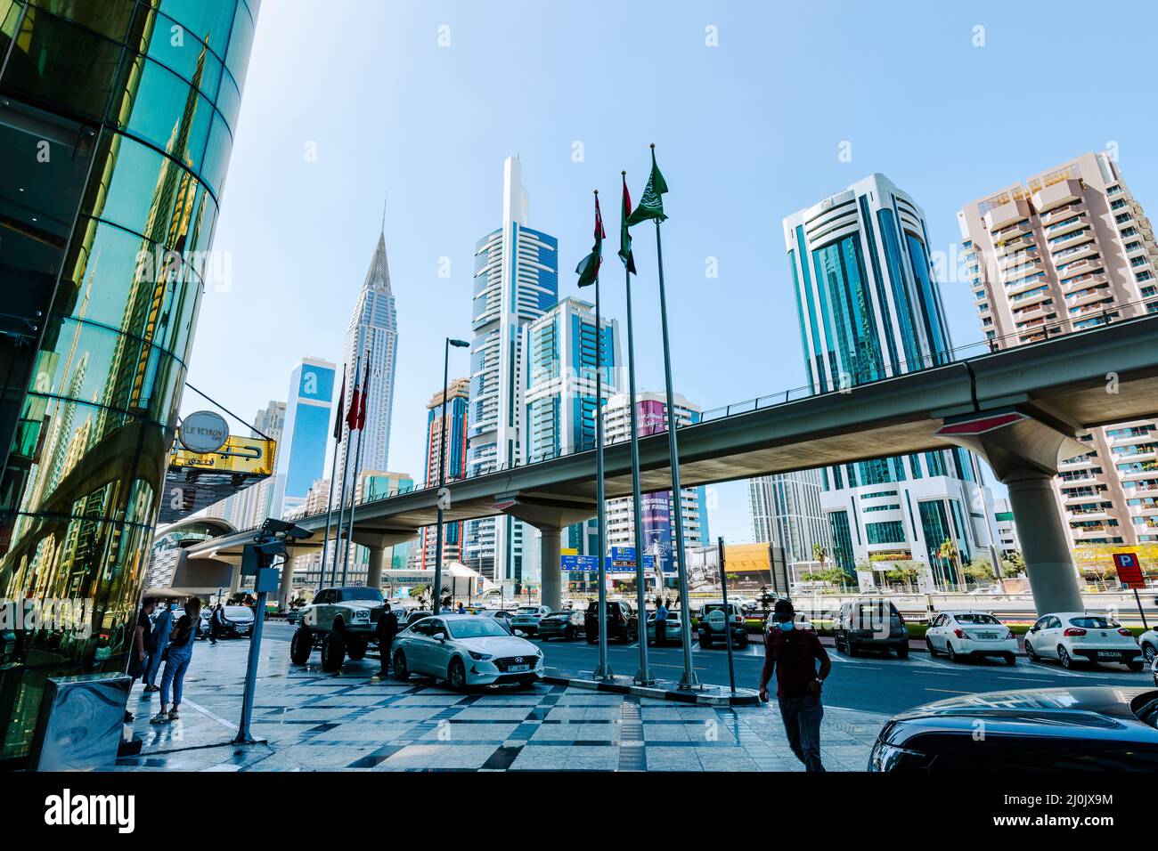 Vue sur les gratte-ciels du centre financier de Dubaï. Dubaï, Émirats arabes Unis Banque D'Images