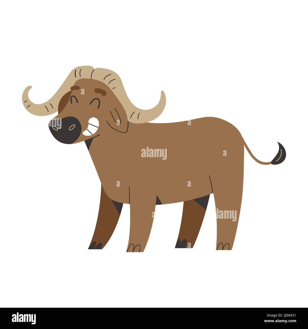 Buffle africain avec de grandes cornes, animal africain souriant, illustration vectorielle isolée Illustration de Vecteur