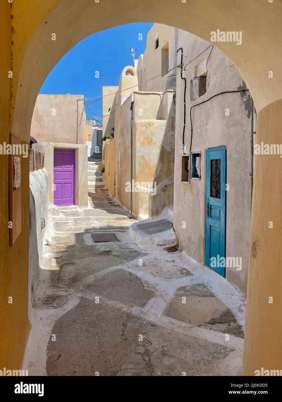 Village médiéval d'Emporio sur l'île de Santorini en Grèce. Banque D'Images