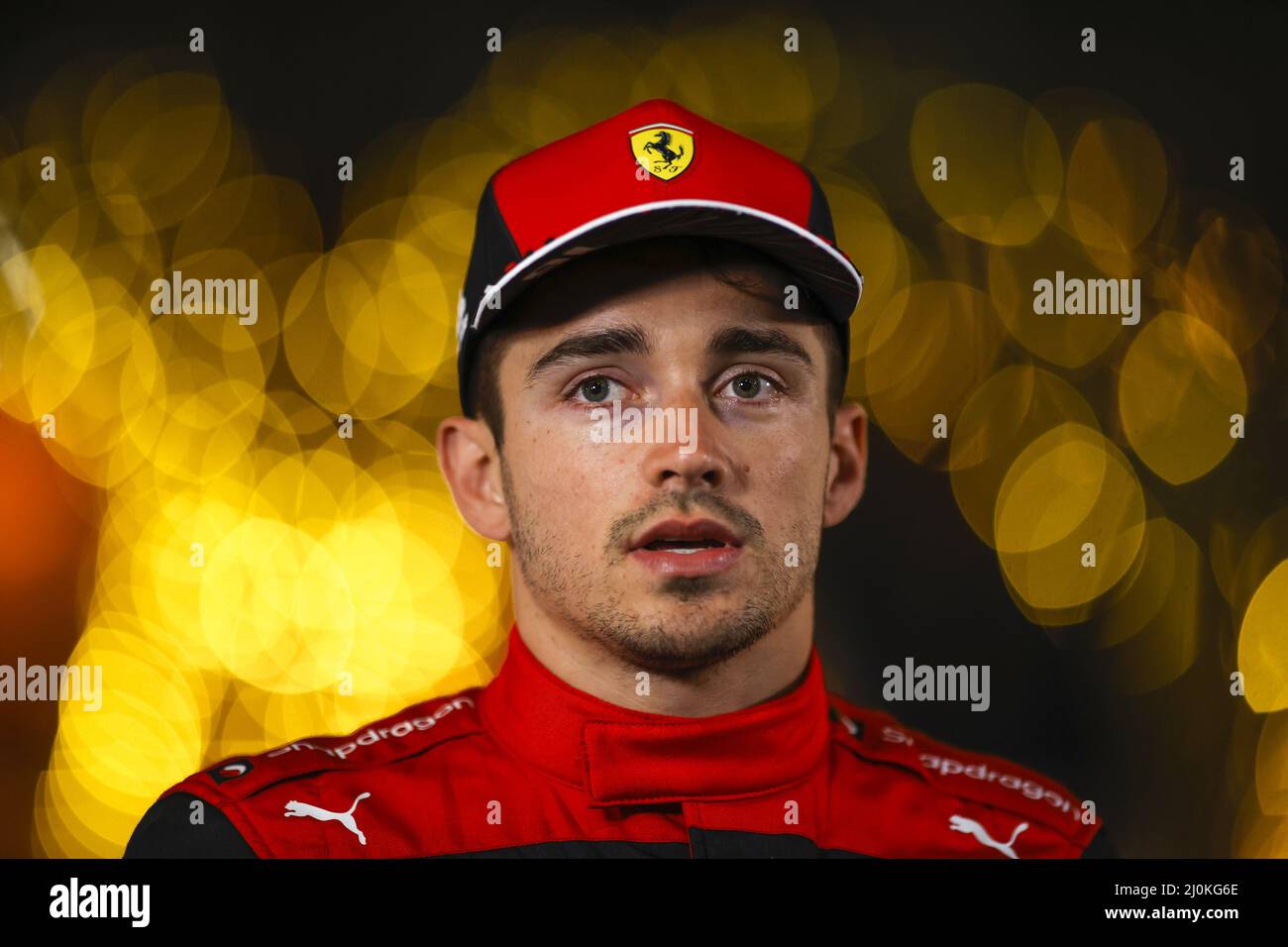 LECLERC Charles (mco), Scuderia Ferrari F1-75, portrait lors du Grand Prix de Formule 1 Gulf Air Bahreïn 2022, 1st tour du Championnat du monde de Formule 1 de la FIA 2022, sur le circuit international de Bahreïn, du 18 au 20 mars 2022 à Sakhir, Bahreïn - photo: DPPI/DPPI/LiveMedia Banque D'Images