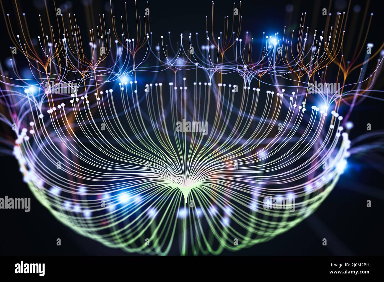 3d rendu de la visualisation des big data les threads de données numériques représentent le réseau Banque D'Images