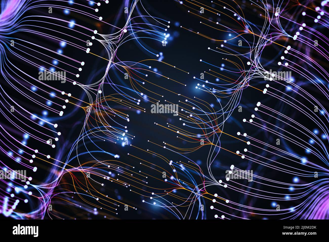 3d rendu de la visualisation des big data les threads de données numériques représentent le réseau Banque D'Images
