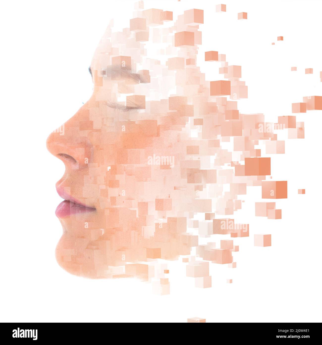 Portrait futuriste d'une jeune femme avec ses yeux fermés Banque D'Images