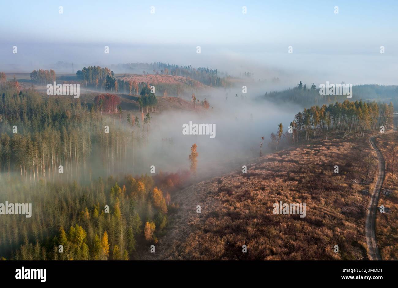 Vue aérienne de la campagne d'automne, paysage d'automne traditionnel en europe centrale Banque D'Images