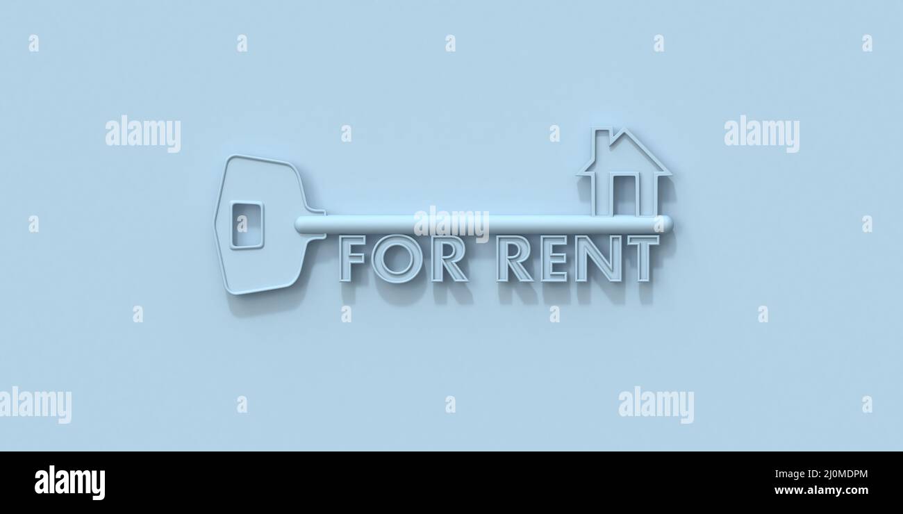 Clé de maison bleue pour le concept de location 3D Banque D'Images