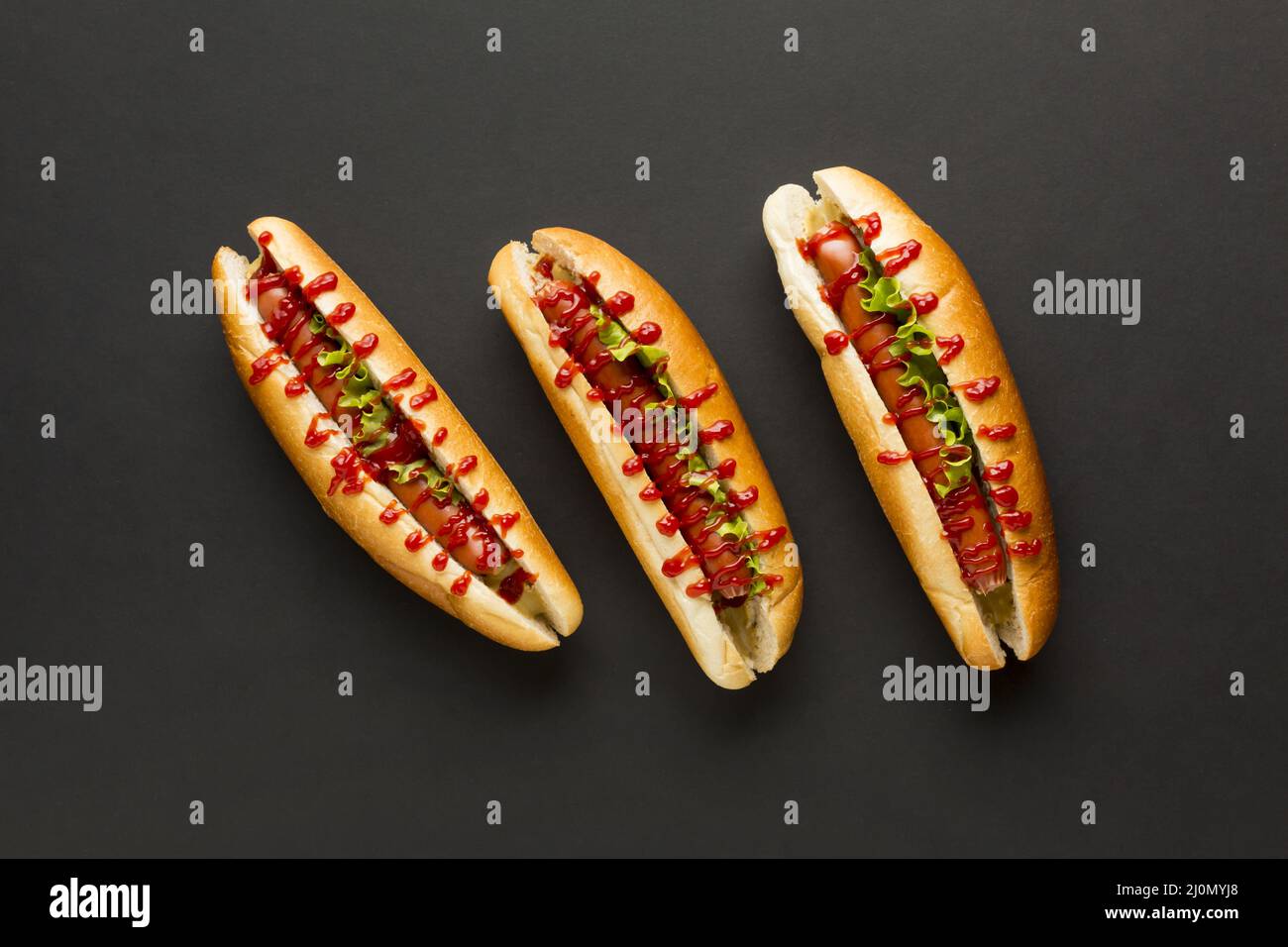 Organisation hot dogs vue de dessus Banque D'Images