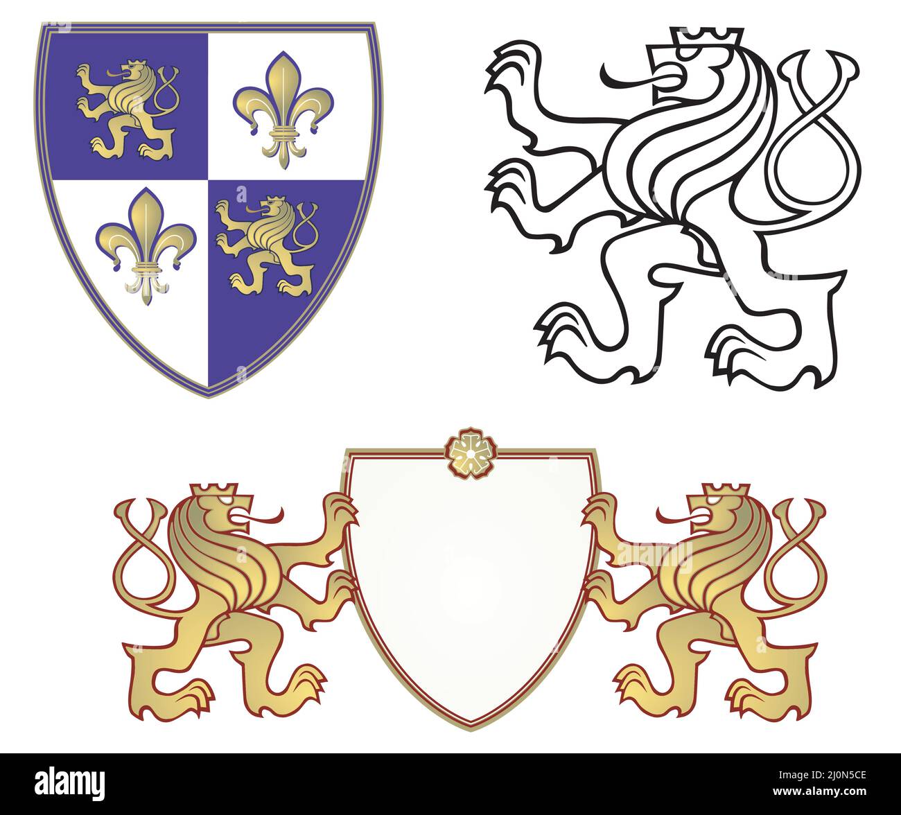 Armoiries de lion avec boucliers isolés sur fond blanc. Illustration Illustration de Vecteur