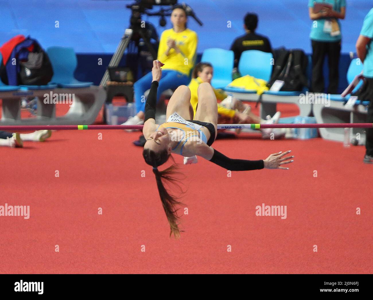 Yaroslava MAHUCHIKH d'Ukraine finale High Jump Women Men pendant les Championnats du monde d'athlétisme en salle 2022 le 18 mars 2022 à Stark Arena à Belgrade, Serbie - photo Laurent Lairys / /ABACAPRESS.COM Banque D'Images