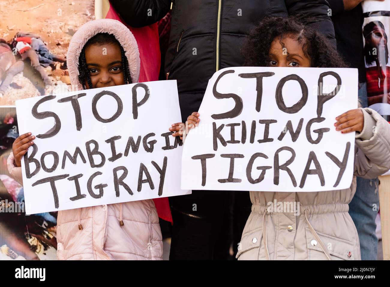 Londres, Royaume-Uni. 7 novembre 2021. Les manifestants défilent de l'ambassade des États-Unis à Trafalgar Square pour marquer un an depuis la guerre du Tigray Banque D'Images