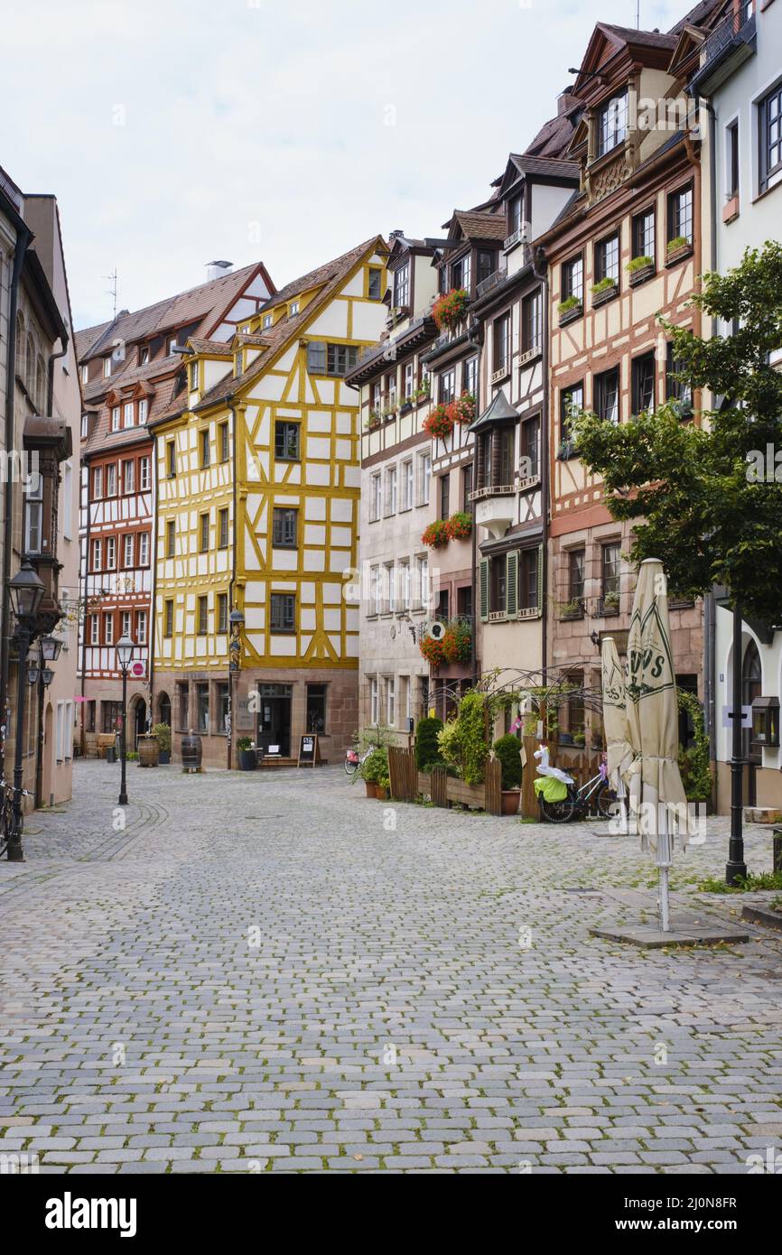 Maisons à colombages au marché du vin, Nuremberg, Franconie, Bavière, Allemagne, Europe Banque D'Images