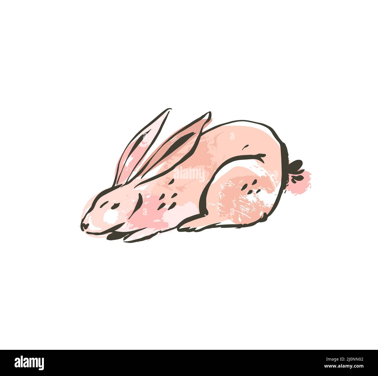 Dessin vectoriel abstrait à la main encre dessin graphique scandinave Happy Easter simple lapin illustrations avec des textures de collage à main levée en pastel Illustration de Vecteur