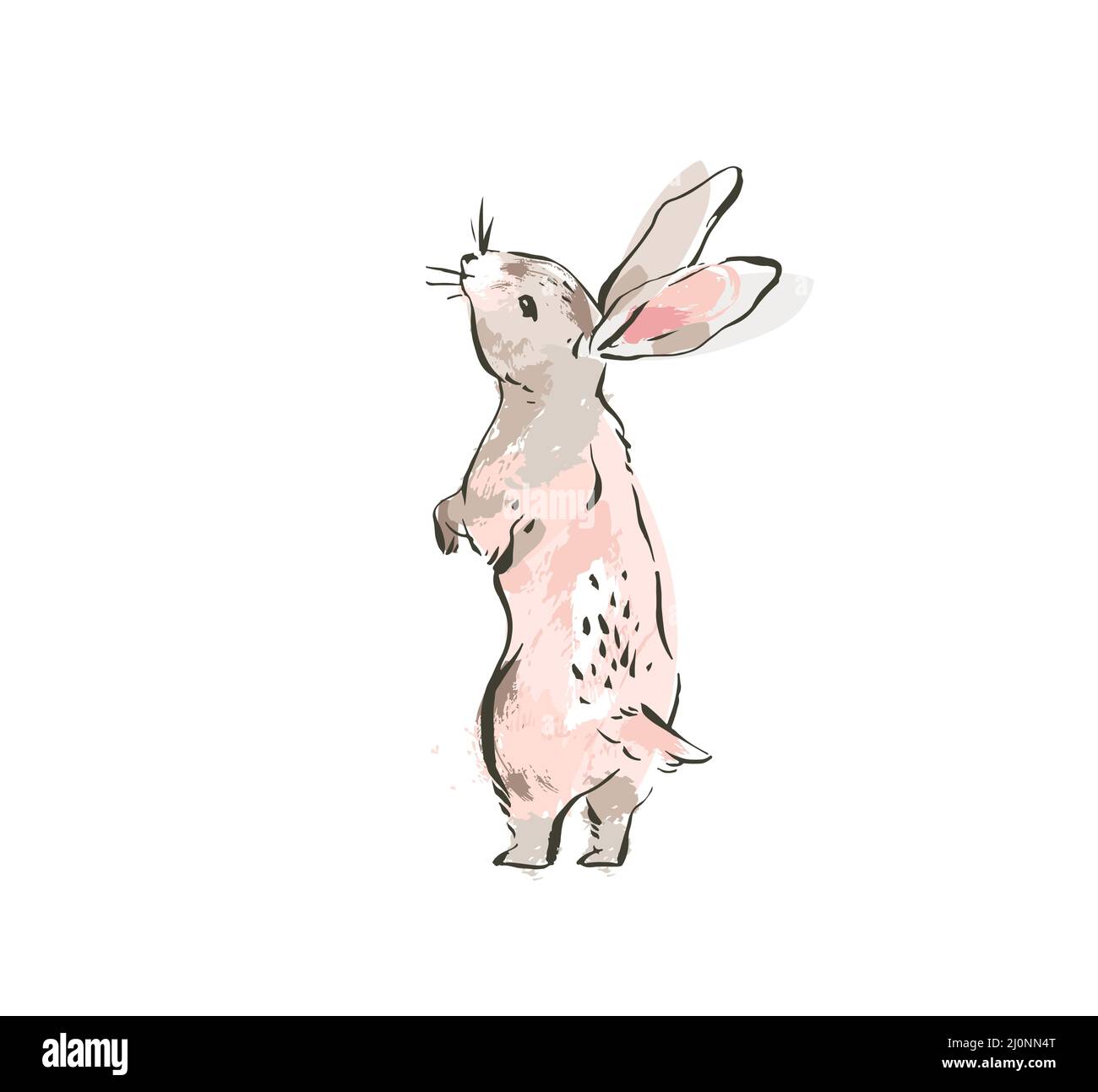 Dessin vectoriel abstrait à la main encre dessin graphique scandinave Happy Easter simple lapin illustrations avec des textures de collage à main levée en pastel Illustration de Vecteur